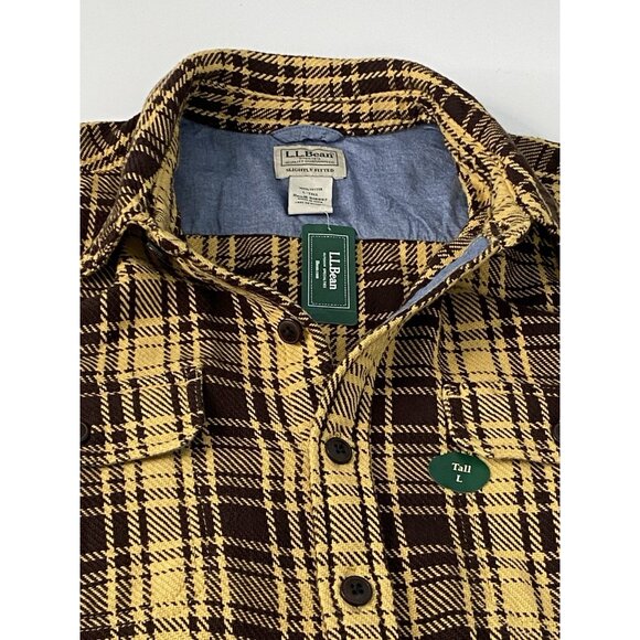NWT LL Bean 1912 Overshirt Men’s L Tall Slightly Fitted Mustard Brown Plaid Jac - Picture 8 of 16